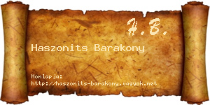 Haszonits Barakony névjegykártya